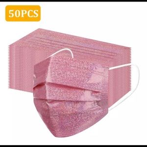 Disposable pink glitter mask (50 pieces)